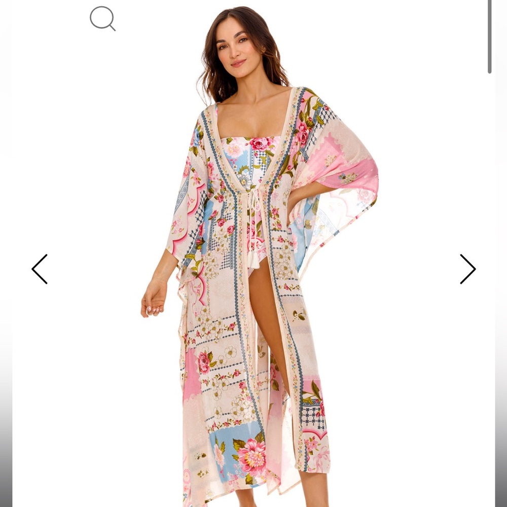 AGUA BENDITA Floral Kimono Dress in Pink and Blue